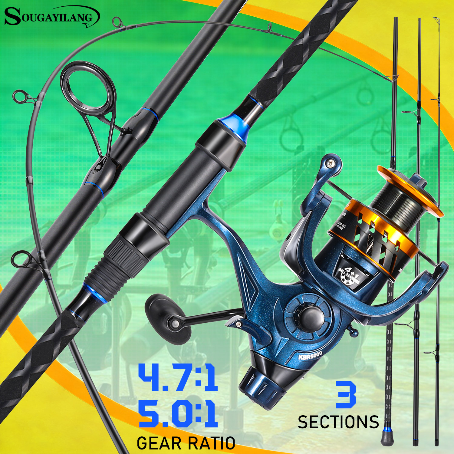 Sougayilang 3 Sections Surf Fi – обзор и цена Fishing Rod Carbon Fiber